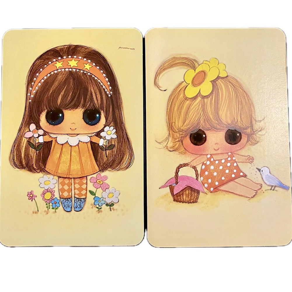 X 2 Blank Greeting Cards or Frameable Wall Art of Girls/Dolls With Big Doe Eyes